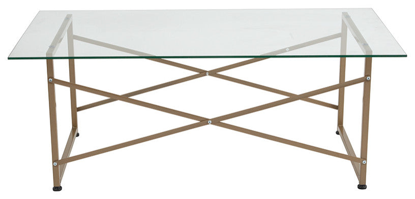 Mar Vista Collection Glass Coffee Table with Matte Gold Frame