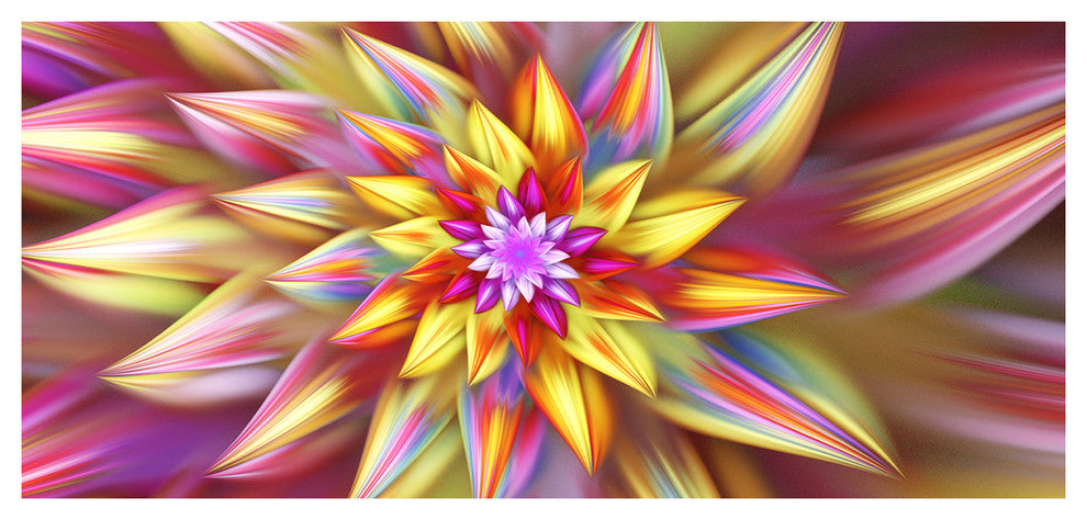 Large Multi Color Alien Fractal Flower, Large Floral Canvas Art Print, 60"x28"