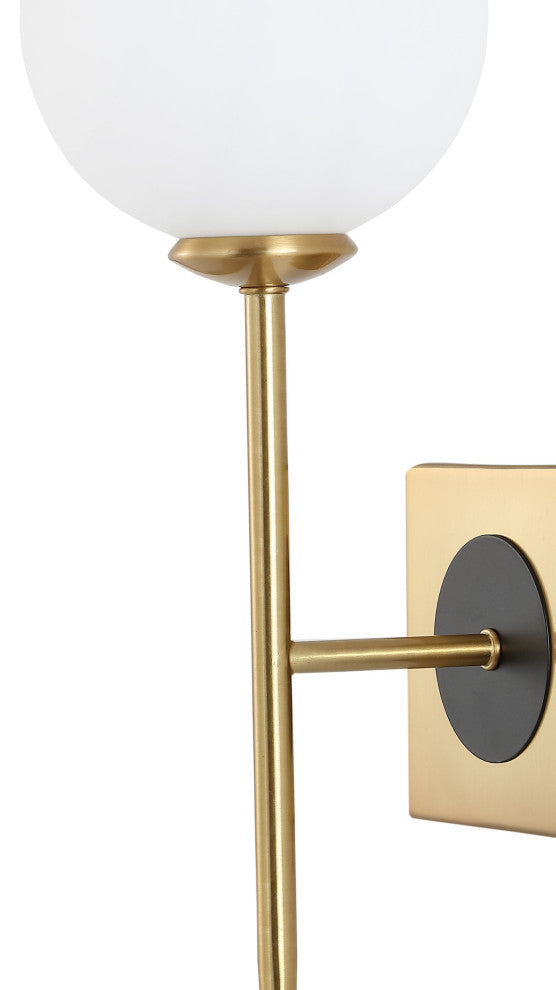 Sylvie 6" 1-Light Coastal French Country Iron LED Sconce, Brass Gold/White
