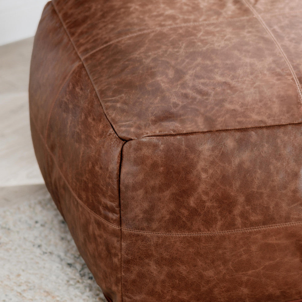 Kona 24" Brown Leather Floor Cushion Pouf