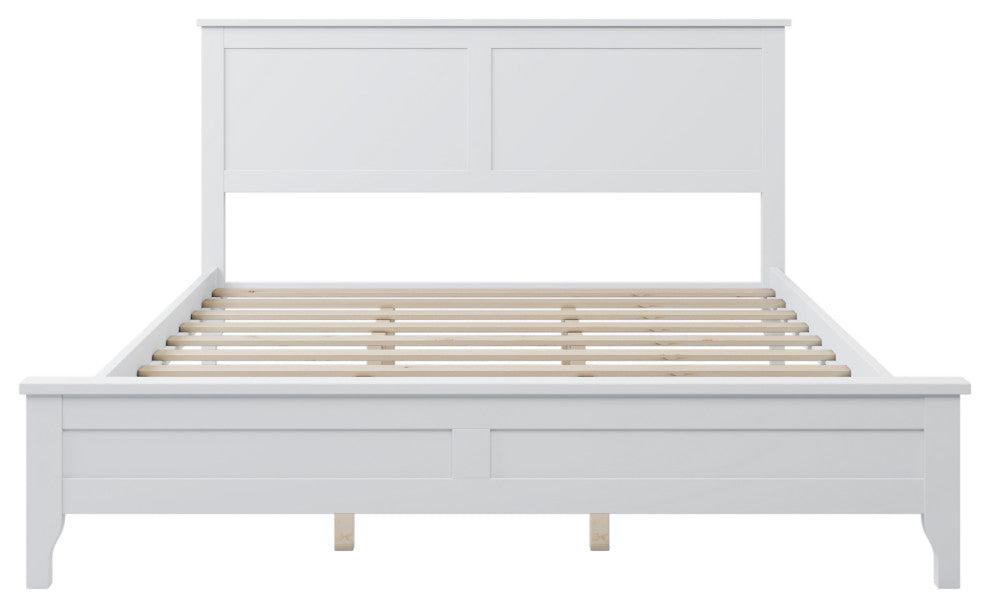 Gewnee Modern White Solid Wood Queen Platform Bed in White
