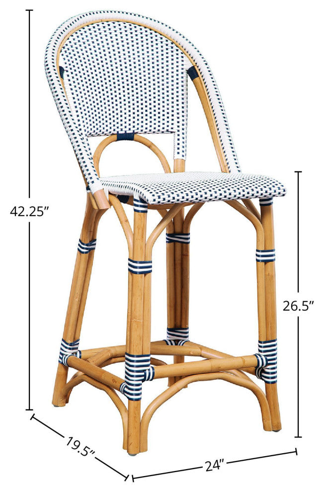 Leroy Woven Counter Stool, Navy/ White