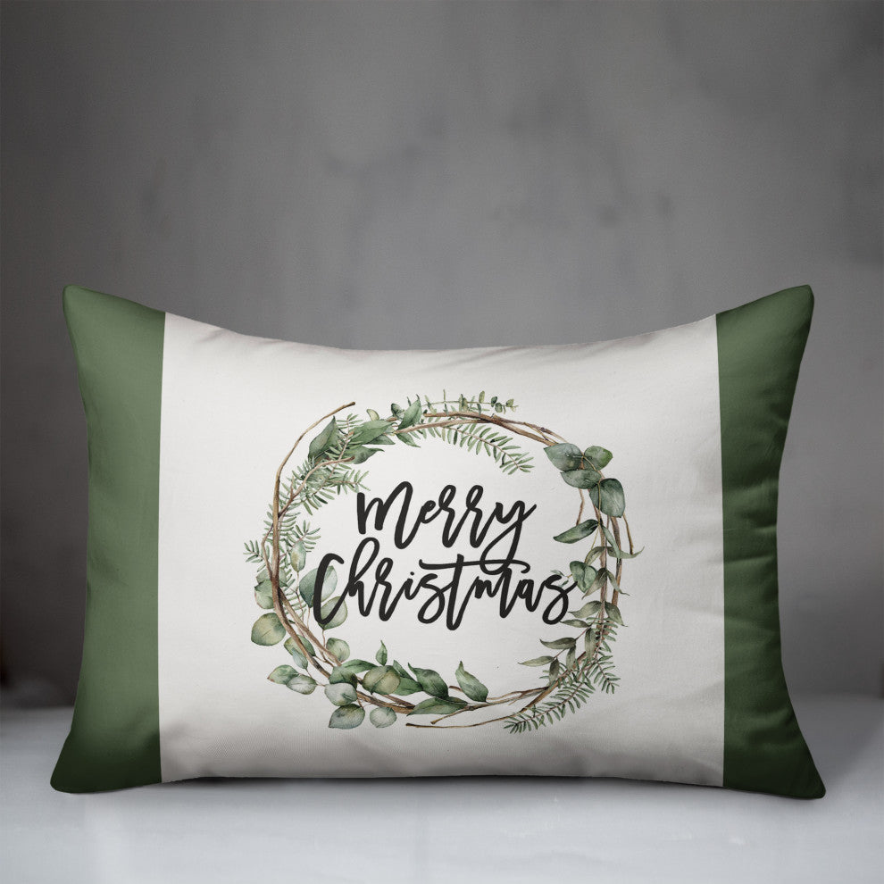 Merry Christmas Wreath 7 20x14 Spun Poly Pillow