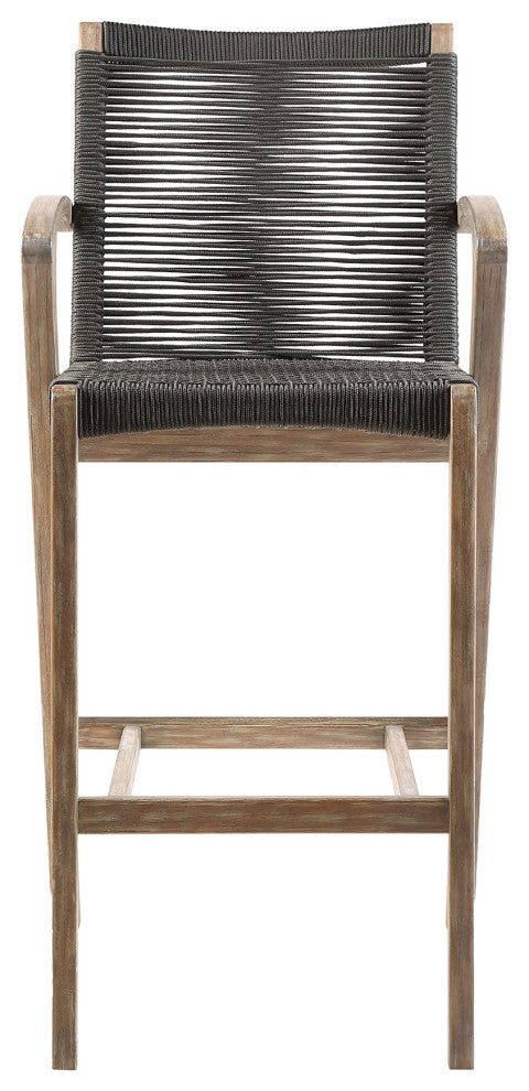 Brielle Outdoor Light Eucalyptus Wood and Charcoal Rope Counter Height Stool
