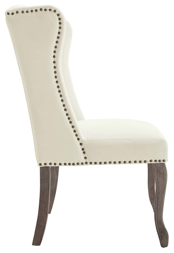 Apprise French Vintage Dining Performance Velvet Side Chair, Ivory