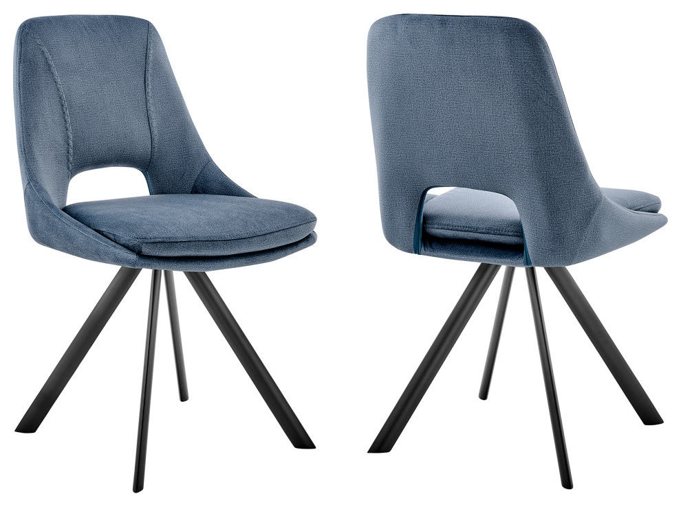 Lexi Dining Room Accent chair, Blue Velvet and Black Finish