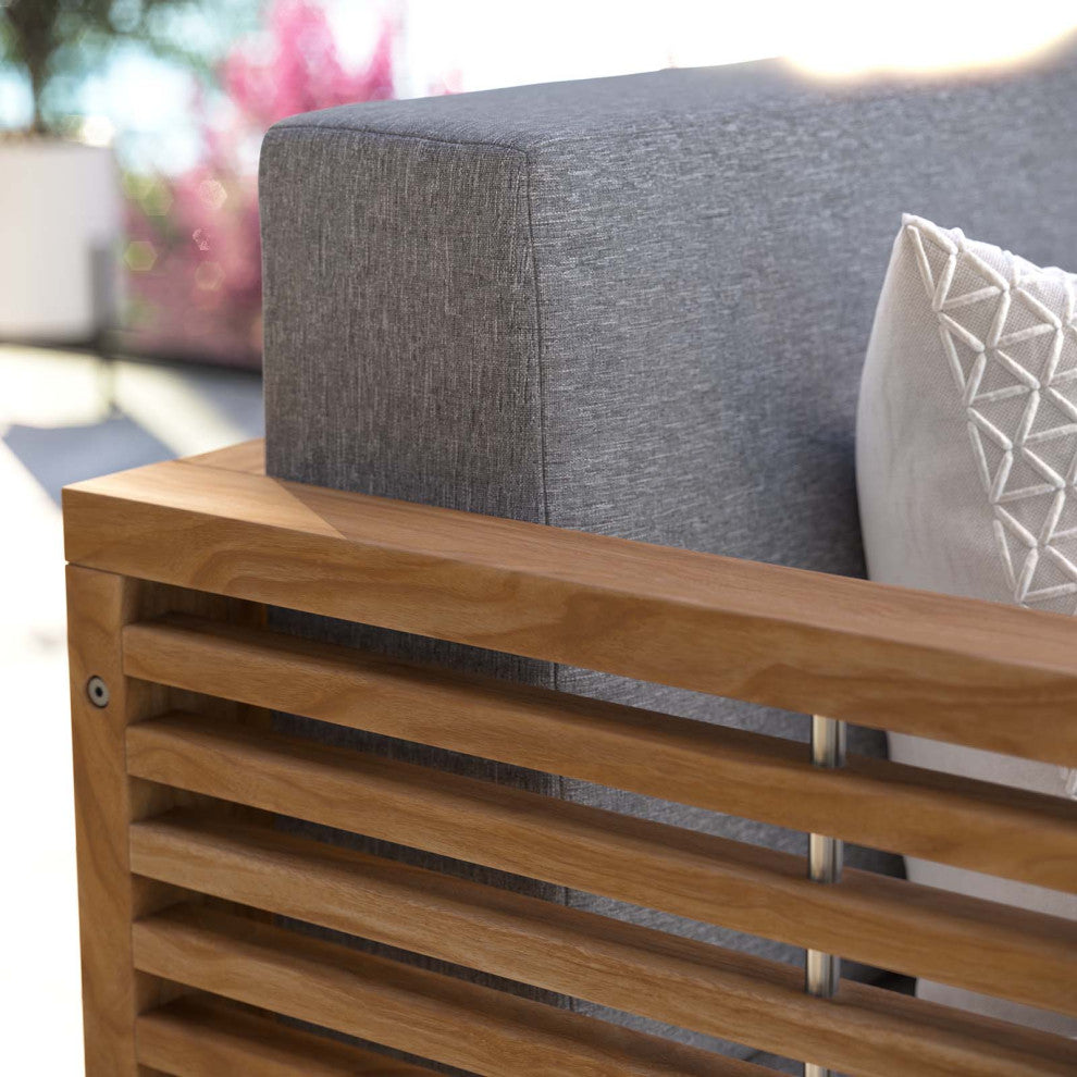Carlsbad Teak Wood Outdoor Patio Loveseat, Natural Gray
