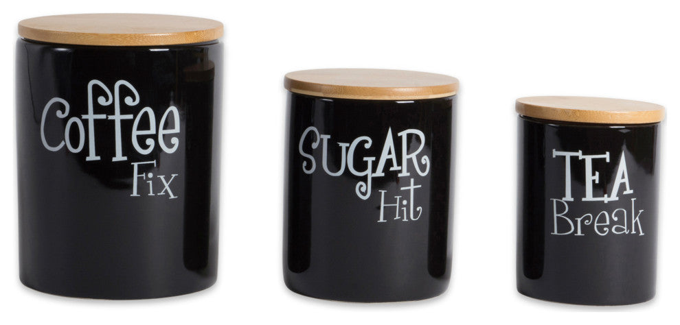 Black Coffee/Sugar/Tea Ceramic Canister Set of 3