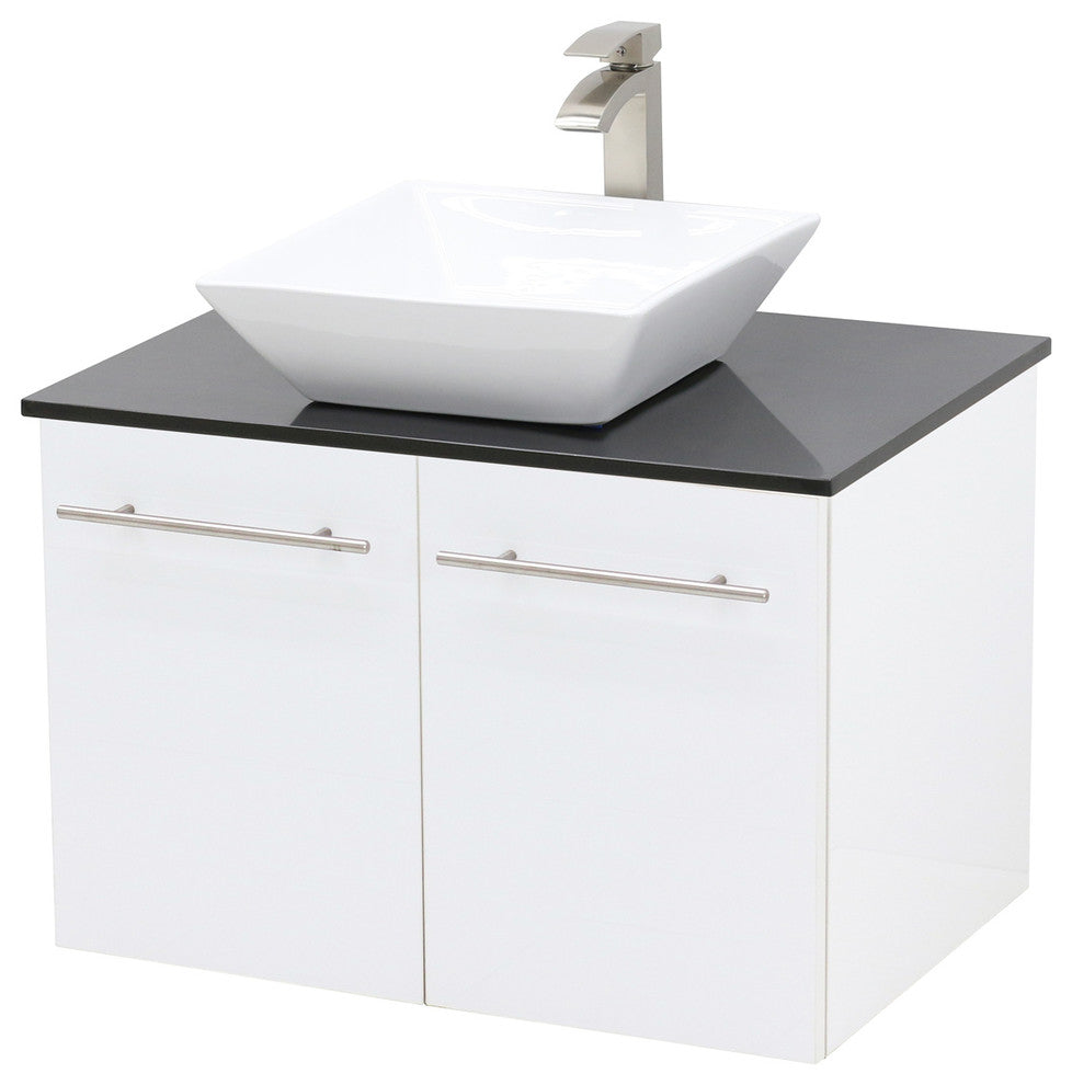36" Wall Mount Vanity, Black Stone Top, White Embossed Texture