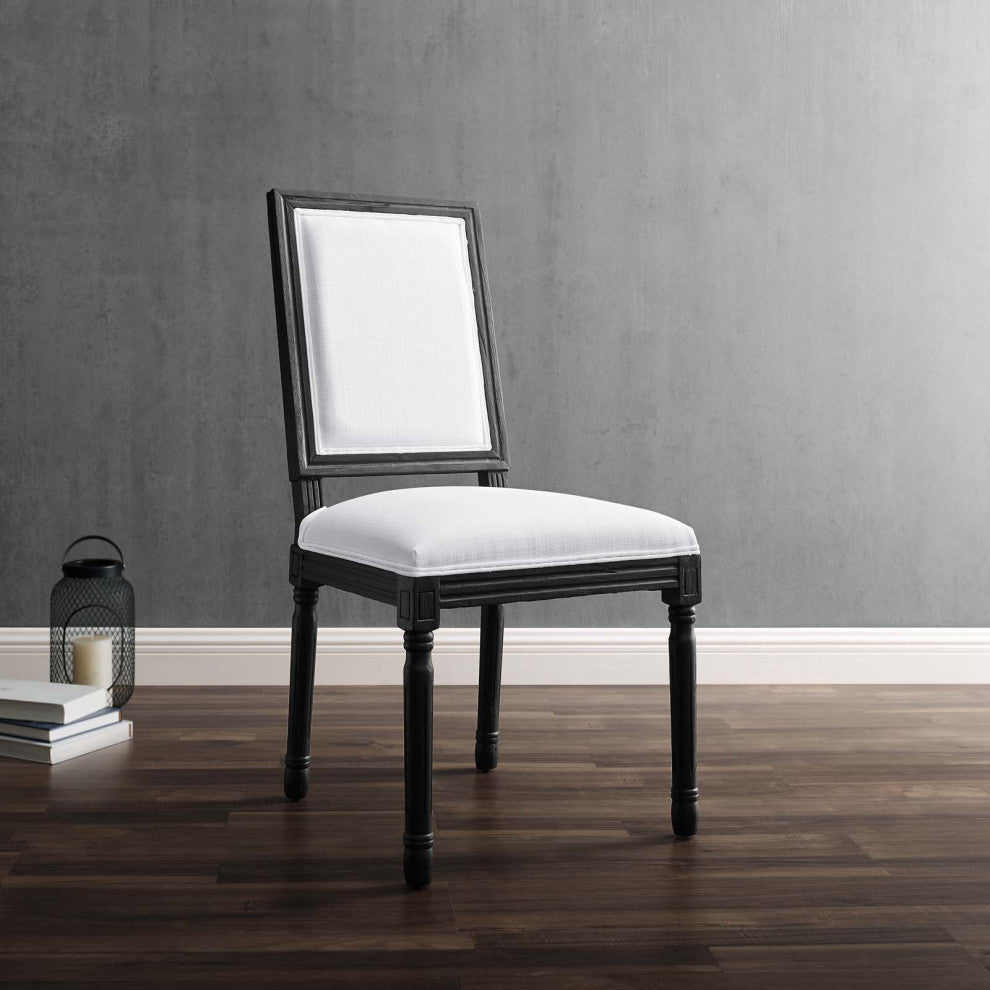 Court French Vintage Upholstered Fabric Dining Side Chair Black White