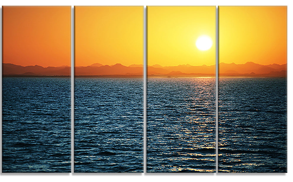 Beautiful River View At Sunset, Large Seashore Canvas Print, 48"x28", 4 Panels