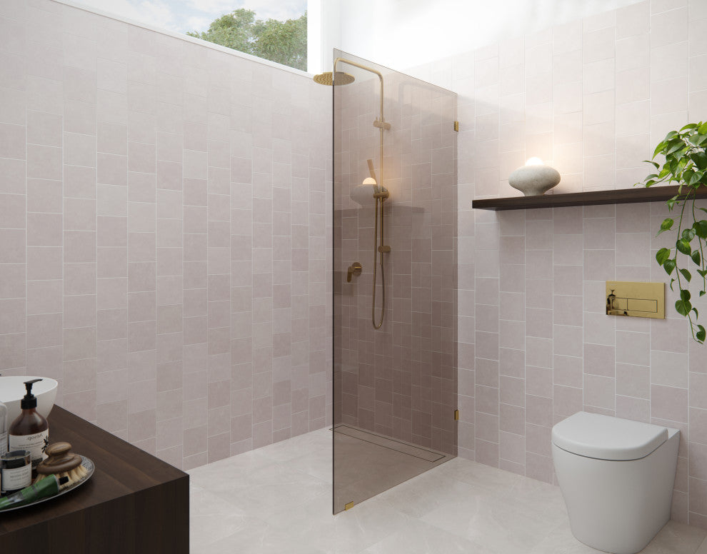 Ursa 30"x78" Frameless Fixed Glass Shower Panel With Bronze Tint, Polished Brass