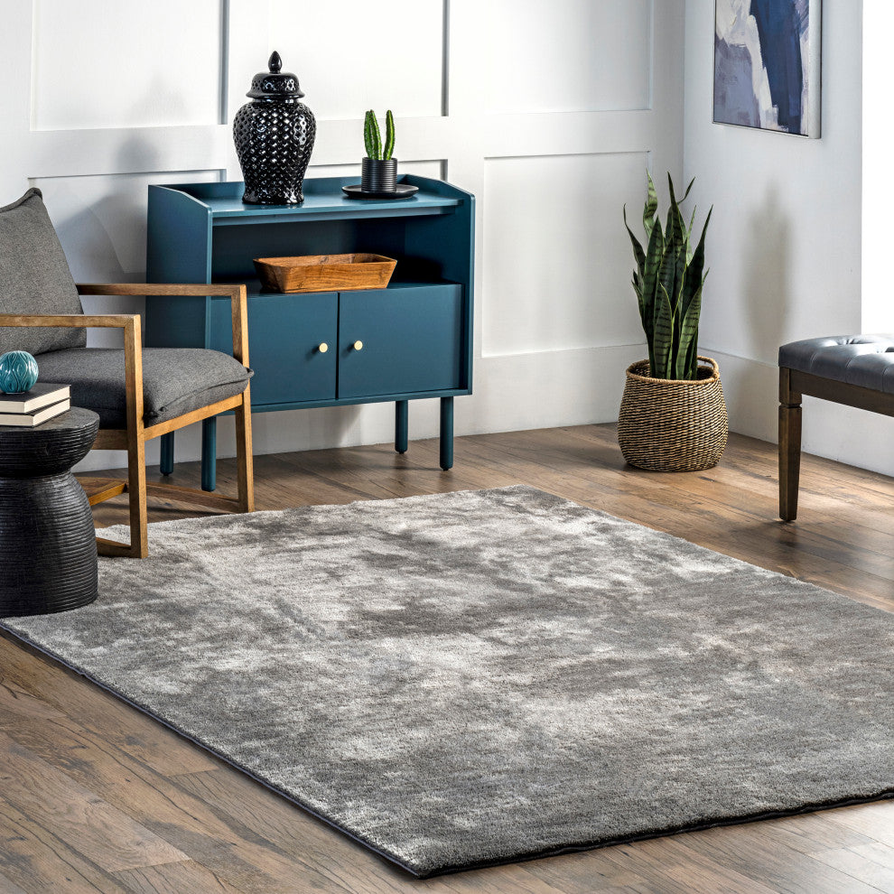 nuLOOM Loni Solid Machine Washable Shag Area Rug, Dark Grey, 2'x3'