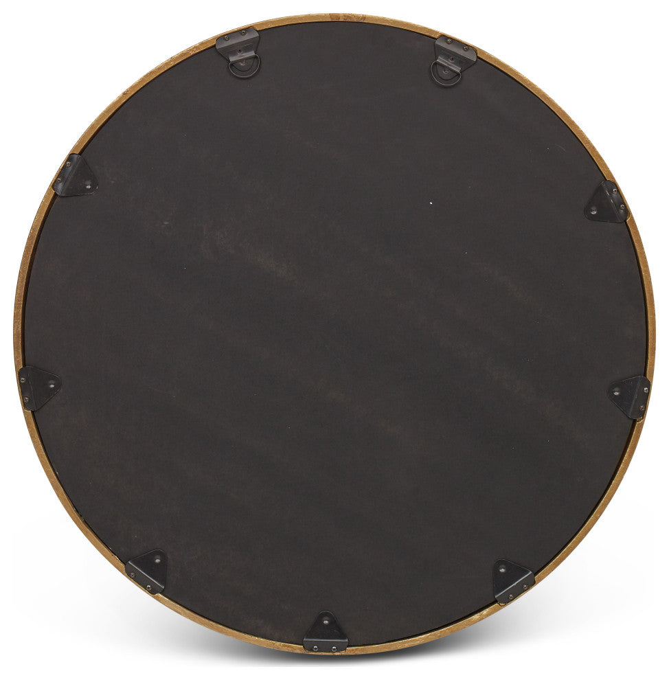 Samar 39" Round Mirror, Antique Brass