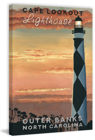 "Sunset at Lighthouse" Painting Print on Wrapped Canvas, 16x24