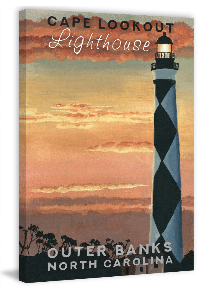 "Sunset at Lighthouse" Painting Print on Wrapped Canvas, 16x24