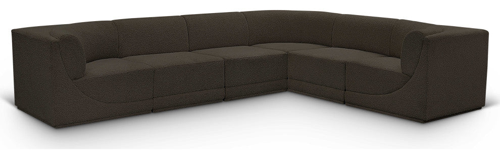 Ollie Black Boucle Fabric L-Shaped Modular Sectional, Brown, 6-Piece: 3 Armless Chair, 3 Corner Chair