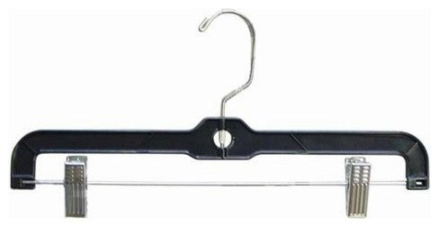 Black Plastic Pant-Skirt Hangers With Clips, Set of 25