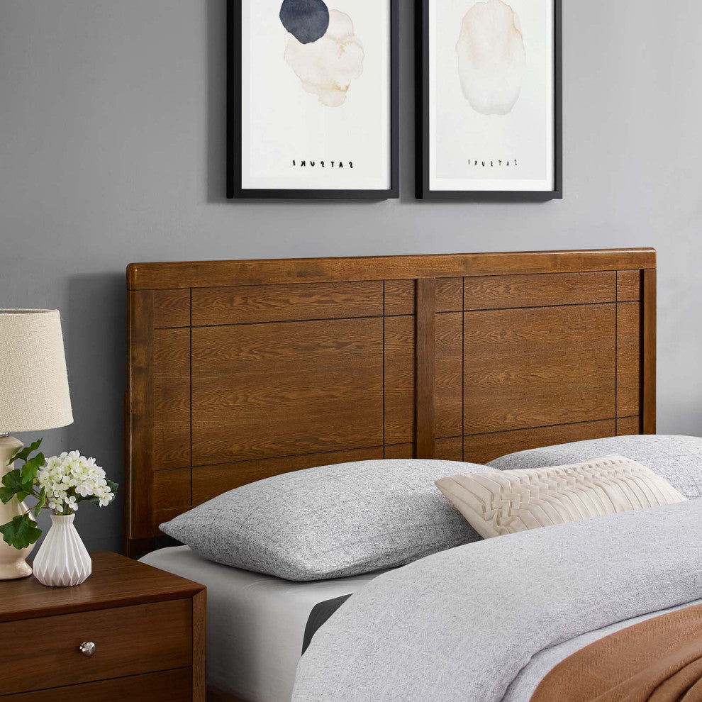 Headboard, Queen Size, Wood, Brown Walnut, Modern Mid-Century, Bedroom Master
