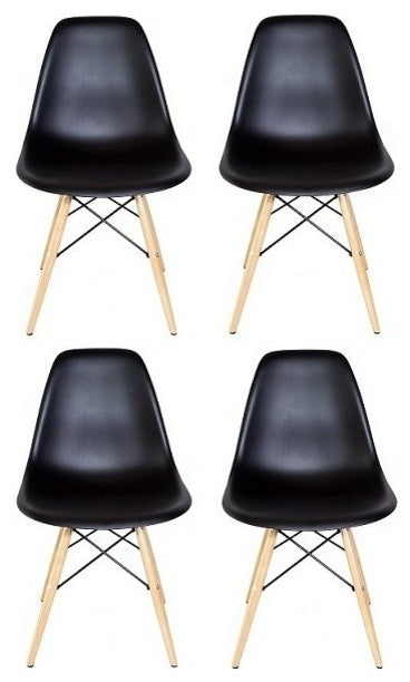Set of 4 DSW Black Mid Century Modern Plastic Dining Shell Chair