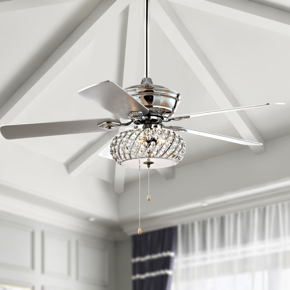 Crista 52" 3-Light Metal and Wood LED Ceiling Fan, Chrome