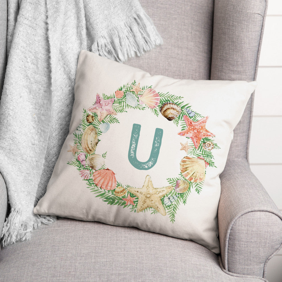 Coastal Christmas Monogram U 18x18 Spun Poly Pillow