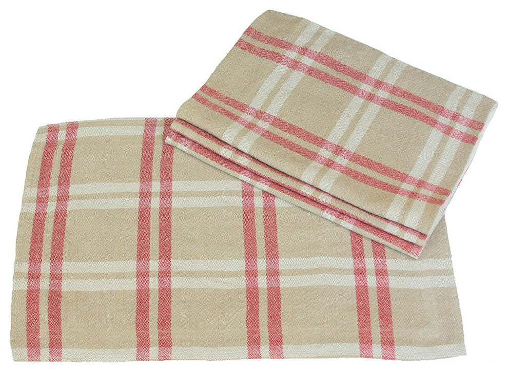 Natural Linen Check Placemats, 14"x20", Set of 4