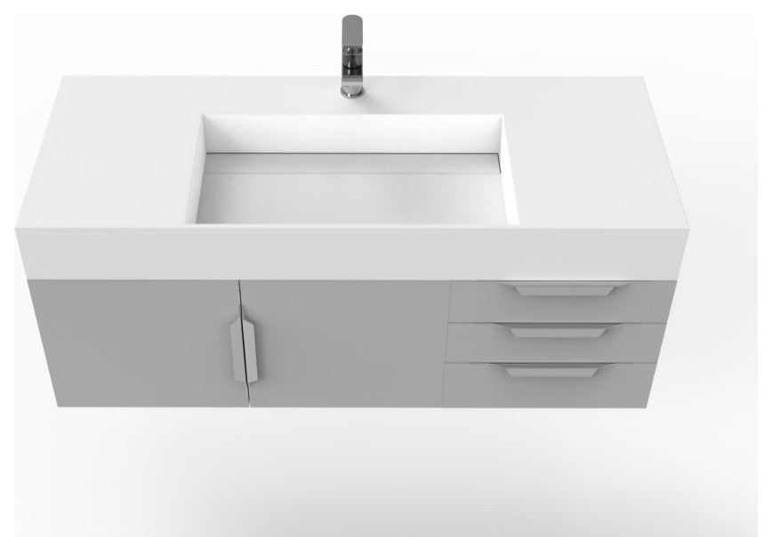 CastelloUSA Amazon 48" Wall Mounted Vanity Set, Gray, White Top, Brushed Nickel