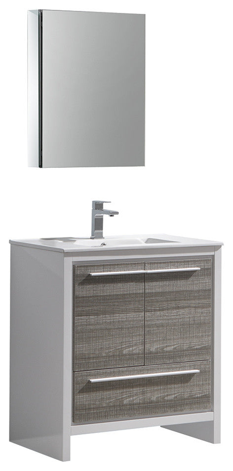 Allier Rio 30" Ash Gray Modern Bathroom Vanity Set, Cabinet, Faucet, FFT1040CH