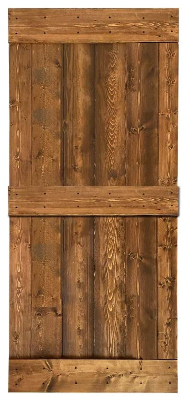 Stained Solid Pine Wood Sliding Barn Door, Walunt, 36"x84", Mid-Bar
