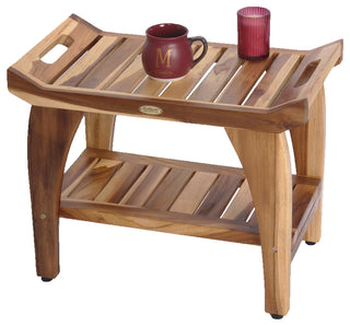 EcoDecors Earthy Teak Tranquility 24" Teak Shower Bench with Shelf
