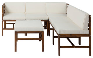 6-Piece Modular Acacia - 5 seat and Ottoman - Dark Brown