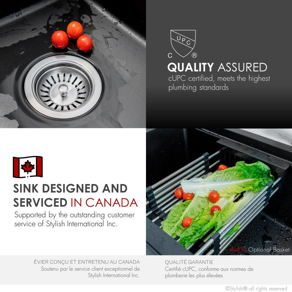 Stylish 28" Dual Mount Single Bowl Black Granite Kitchen Sink