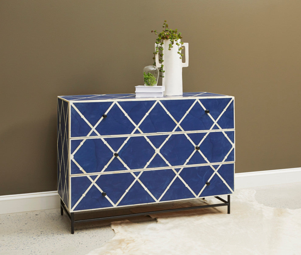 Navy Blue 3-Drawer Accent Chest