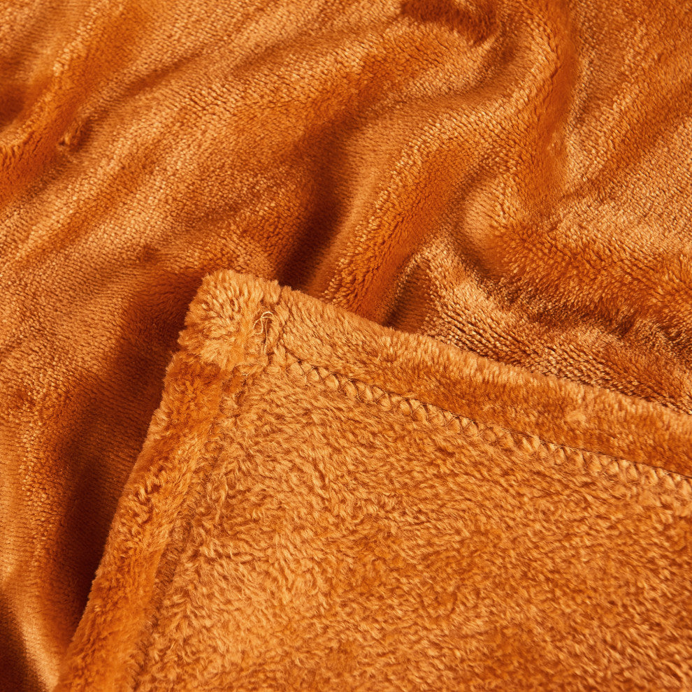 Christmas Solid Flannel Fleece Blanket, Burnt Orange, Twin