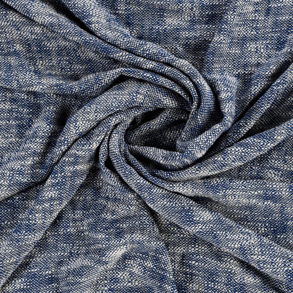 Boho Chambray Throw Blanket with Fringe, Navy Blue