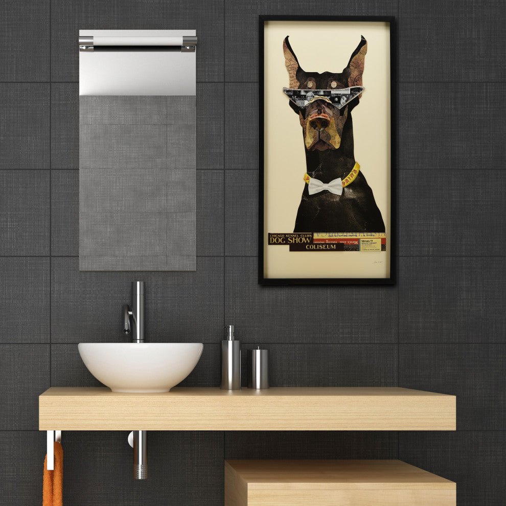 Doberman Pinscher Handmade Collage Framed Graphic Wall Art Under Glass 48x25