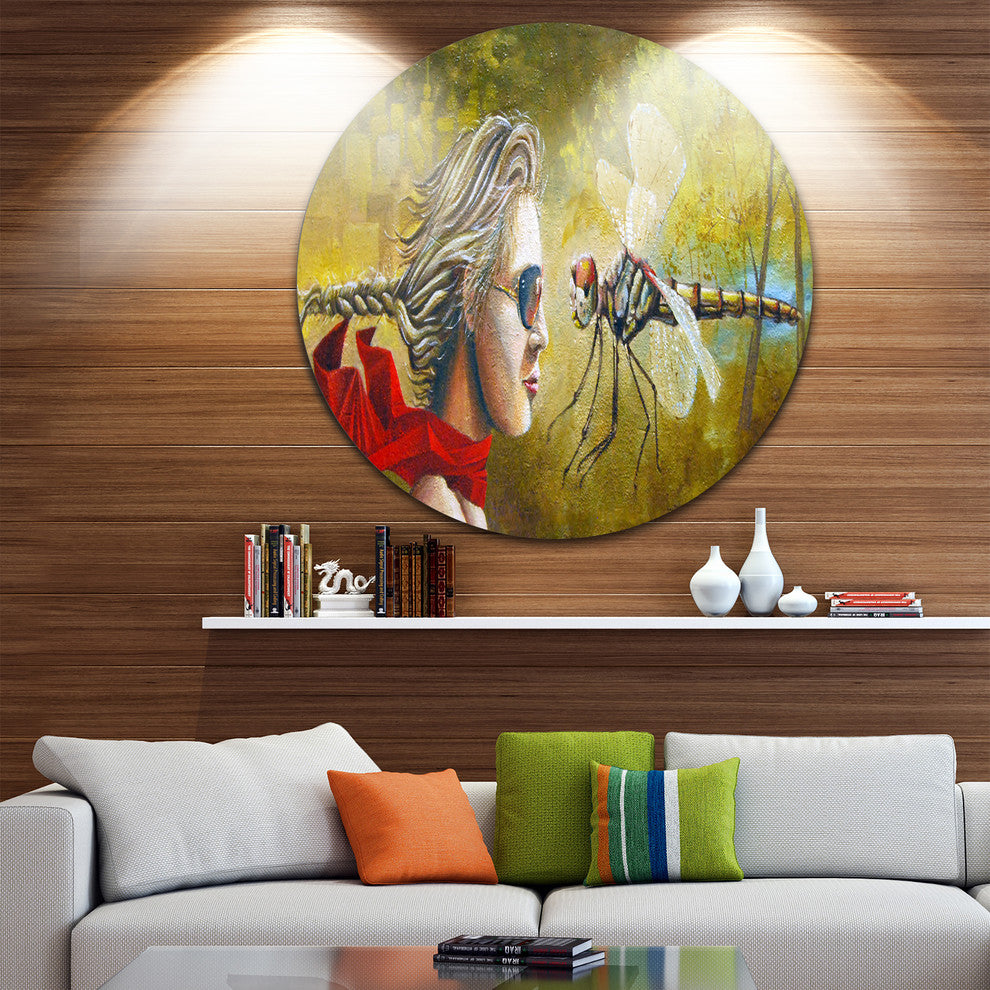 Human And Dragon Fly, Abstract Digital Art Round Wall Art, 36"