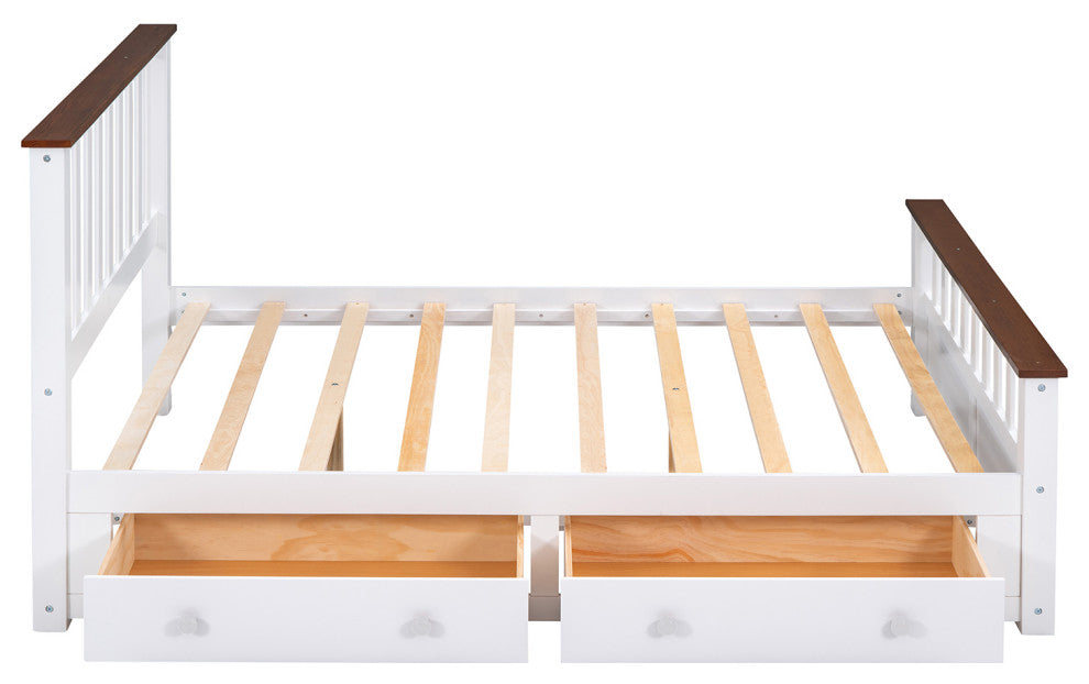 Full Size Wooden Slat Support Wood Platform Bed With Two Drawers