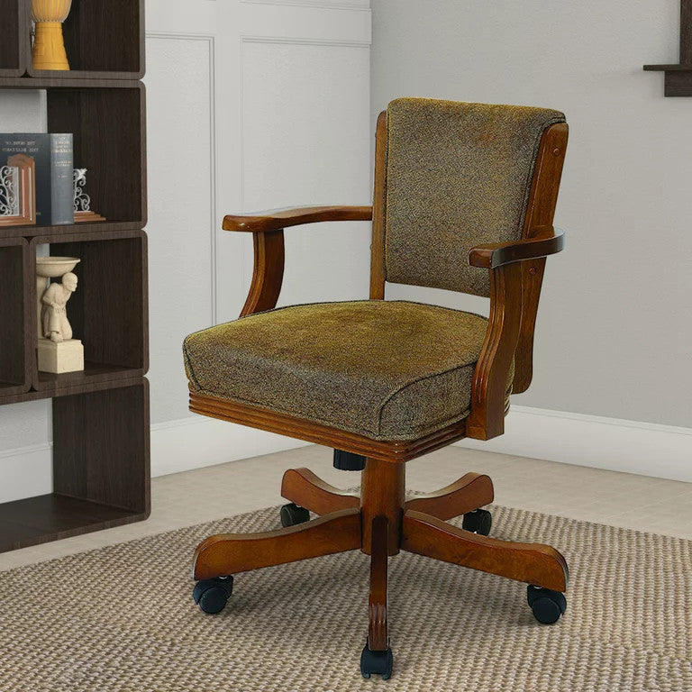 Traditional Office Chair, Hardwood Frame With Textured Sherpi Fabric Seat, Brown