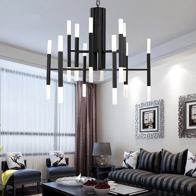 Zelbio | Gold/Black Postmodern LED Chandelier for Living Room, Black, 60 Lights - Dia109.0xh70.1cm / Dia42.9xh27.6"
