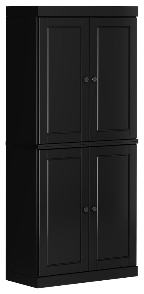 100% Solid Wood 32" Kitchen Pantry with Solid Doors, 2-Drawers, Black