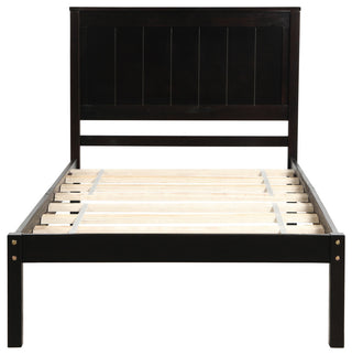 Gewnee Platform Bed Frame with Headboard , Wood Slat Support in Espresso