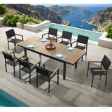 Carlo 8+1 pieces extendable Faux Wood Slats Outdoor Dining set for 8 person