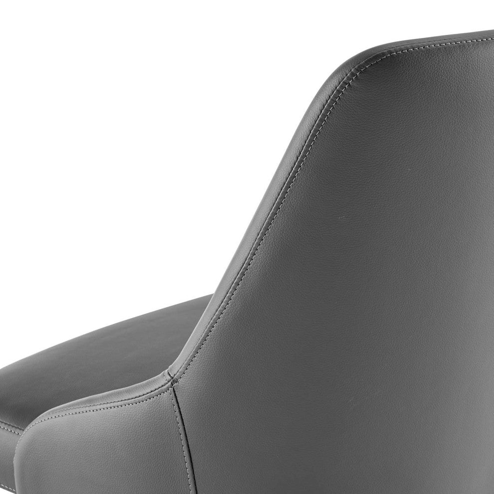 Computer Work Desk Swivel Chair, Faux Vegan Leather, Black Gray, Home Office