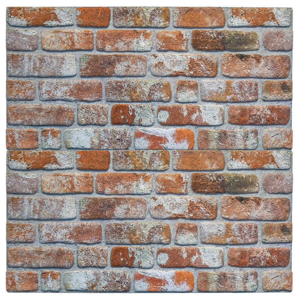 Faux Brick  3D Wall Panels, Red Gray Brown, Set of 10, Covers 53 sq ft