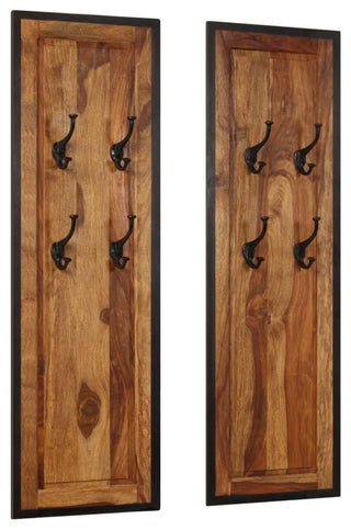 vidaXL Coat Racks Coat Hook for Towel Hook Rack Rail 2 Pcs Solid Sheesham Wood