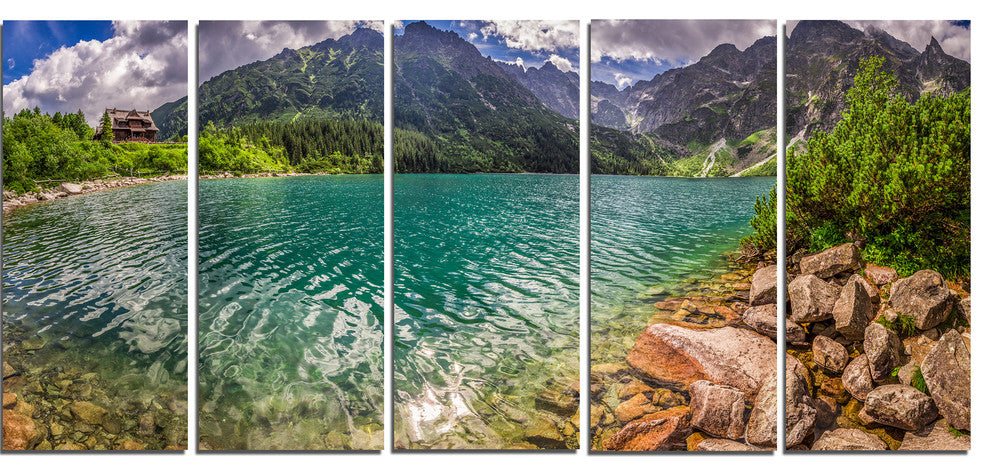 "Lake in Tatra Mountains Poland" Extra Large Seashore Wall Art, 5Panel, 60"x28"
