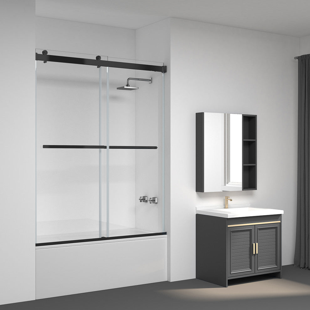 Spezia 60" W x 58" H Double Sliding Frameless Tub Door, Matte Black, 60" W X 58" H