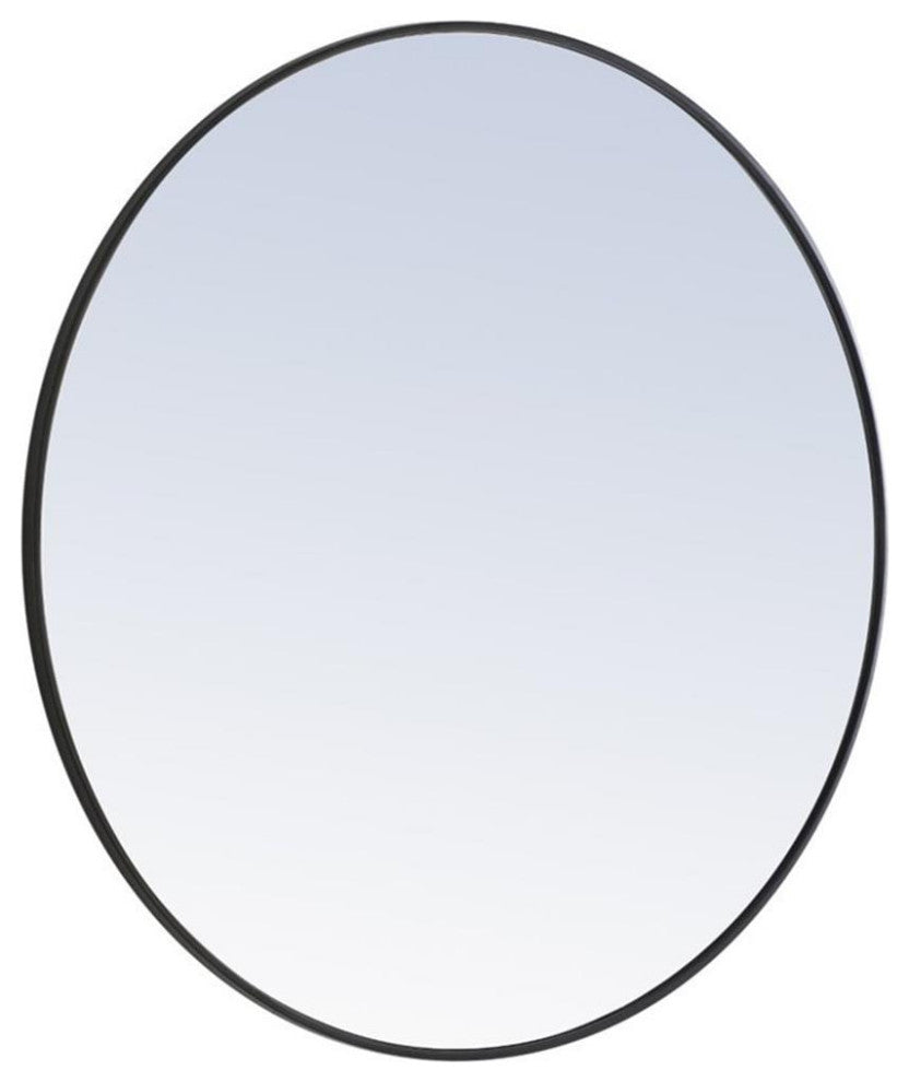 Pemberly Row 42" Round Contemporary Metal Frame Mirror in Black